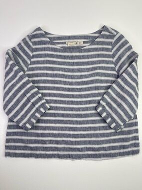 Christian Siriano New York Boxy Boat Neck 100% Linen Striped Blouse Size L